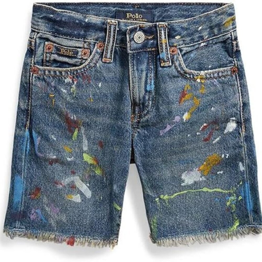 NWT POLO RALPH LAUREN Boy's Paint-Splatter Sullivan Slim Denim Shorts